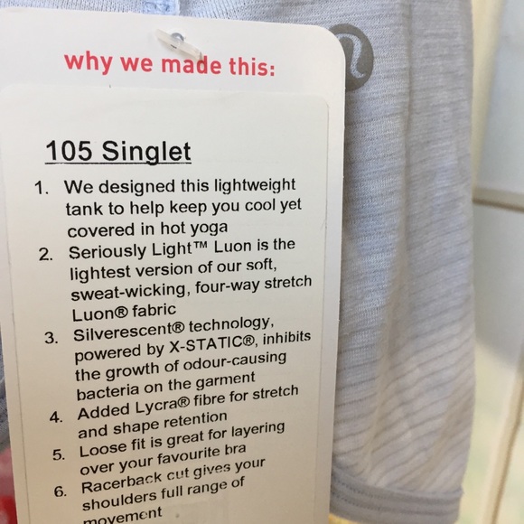 NWT HCHA LULULEMON 105 SINGLET TANK -- Size 6 or 8 - Picture 2 of 5